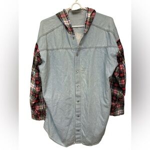 Vintage US Boys Women’s Plaid Sleeve Denim Hoodie